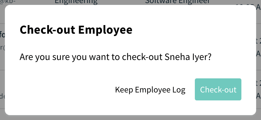 Check-out Employee dialog with Keep Employee Log and Check-out