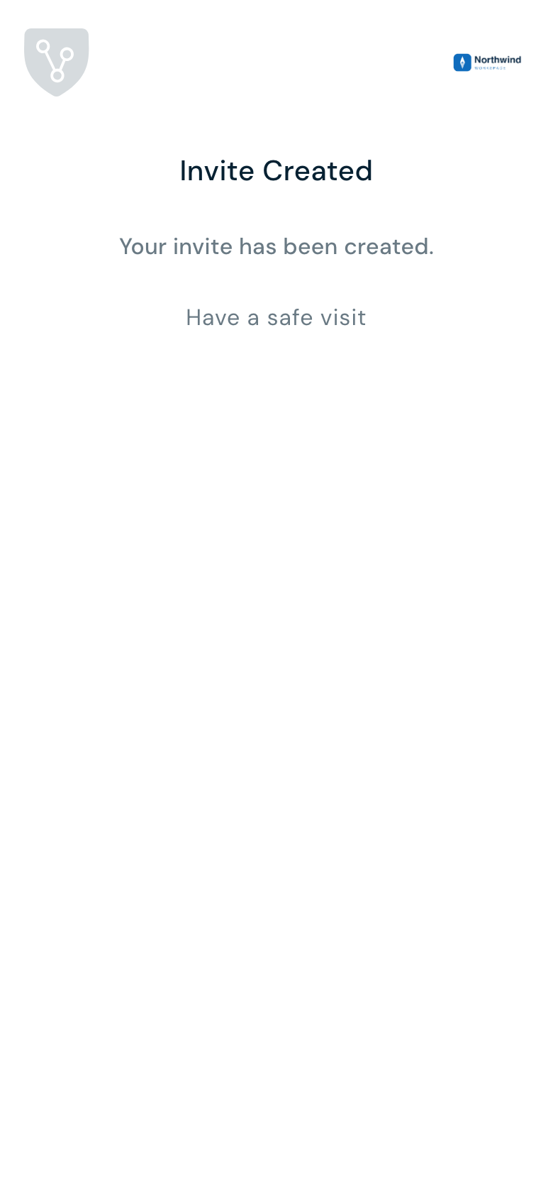 Invite Created confirmation after a visitor submits a self invite