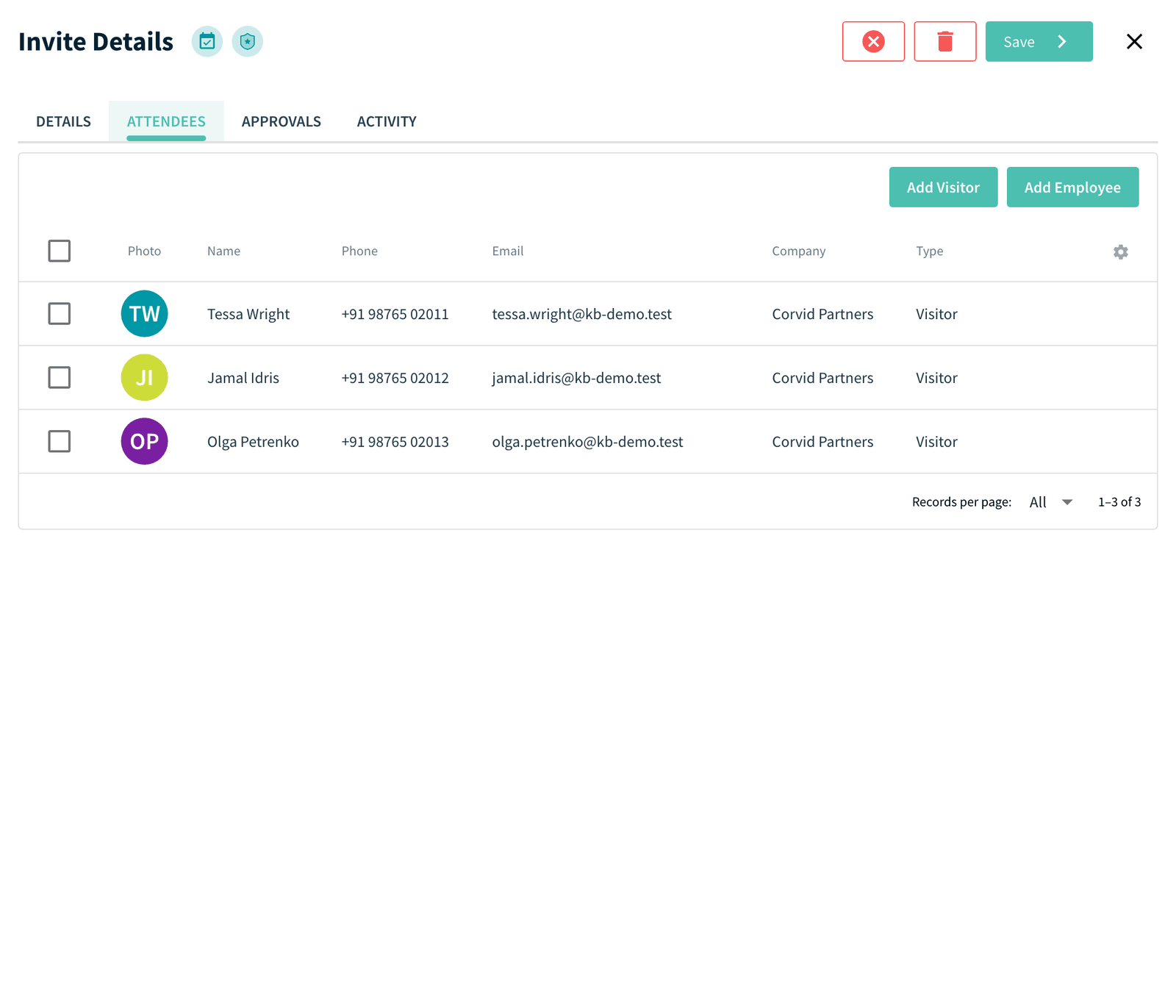 Invite Attendees tab