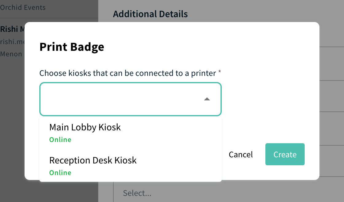 Print Badge dialog