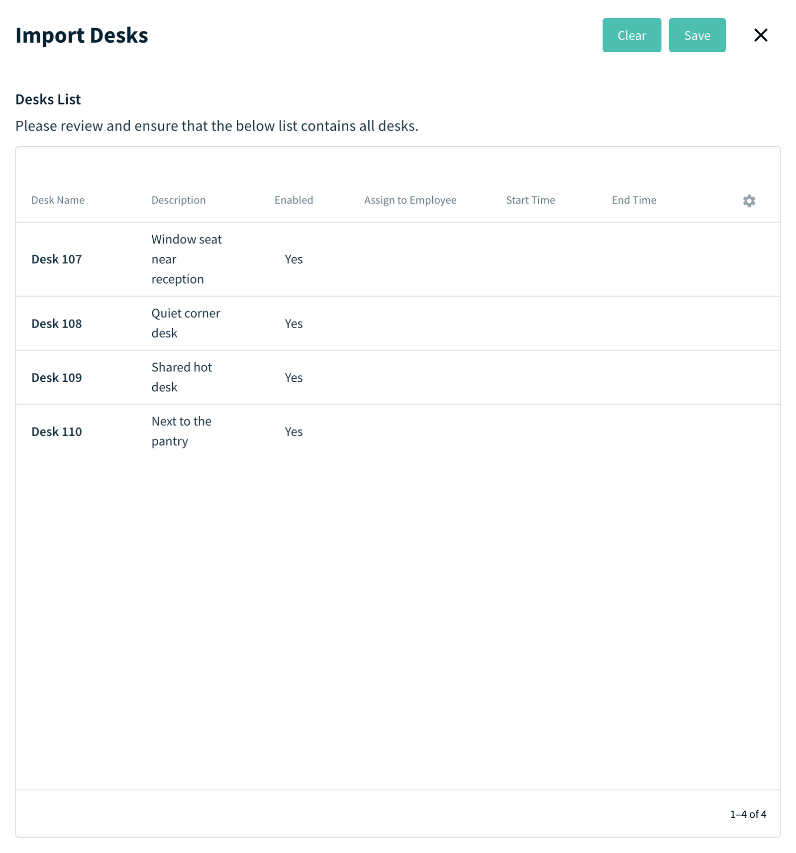 Import Desks panel with the Desks List and the Show Errors bar