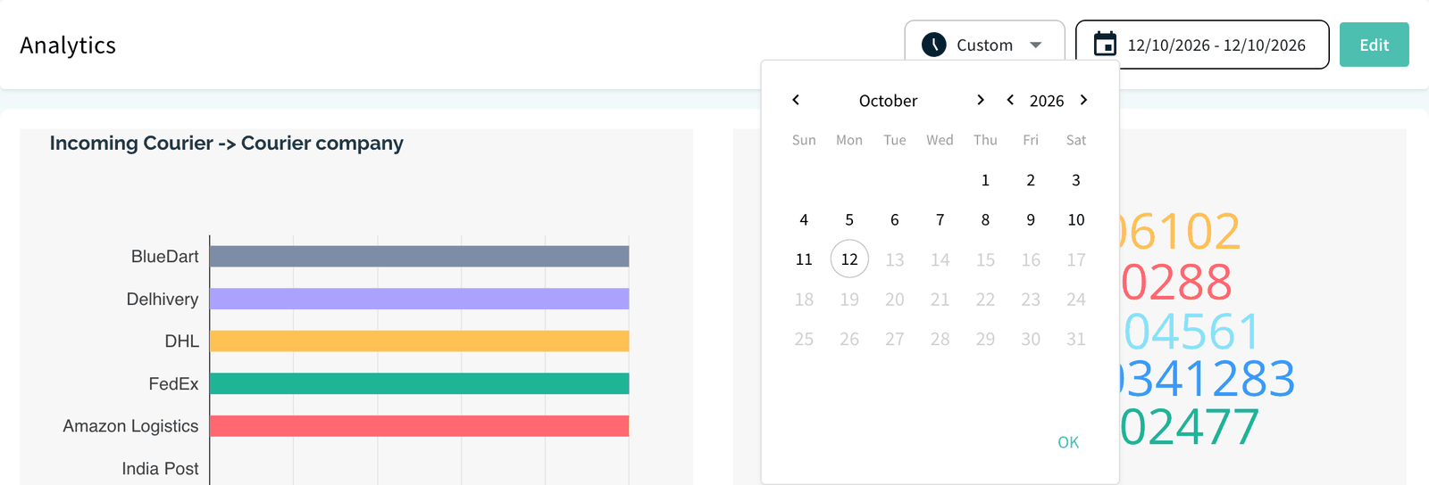 Analytics Custom date range picker with the Ok button