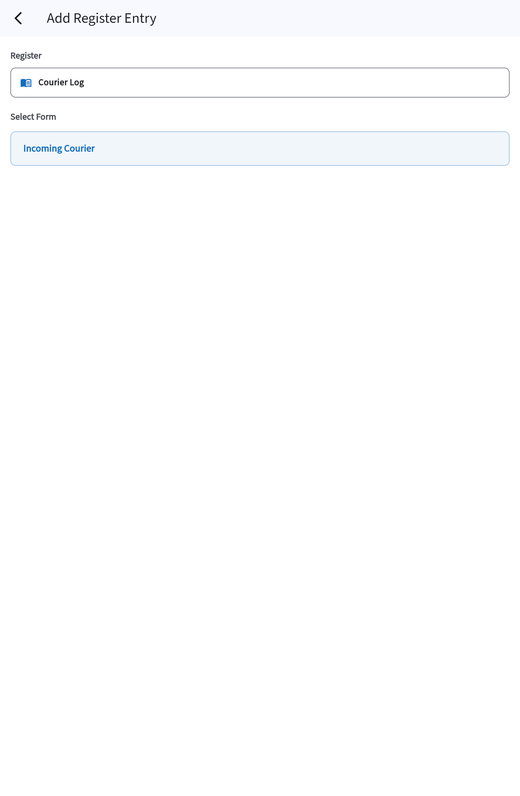 Select Register and Select Form screens