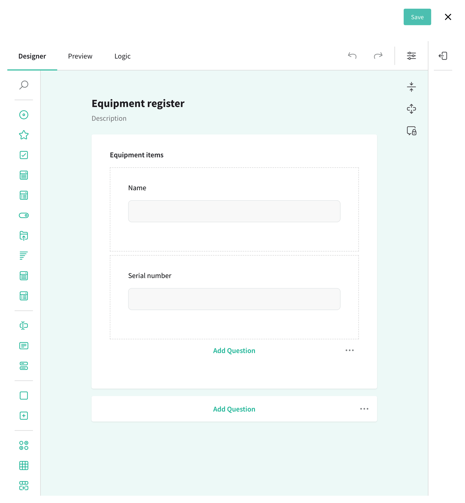 Form creator with the toolbox and a dynamic panel
