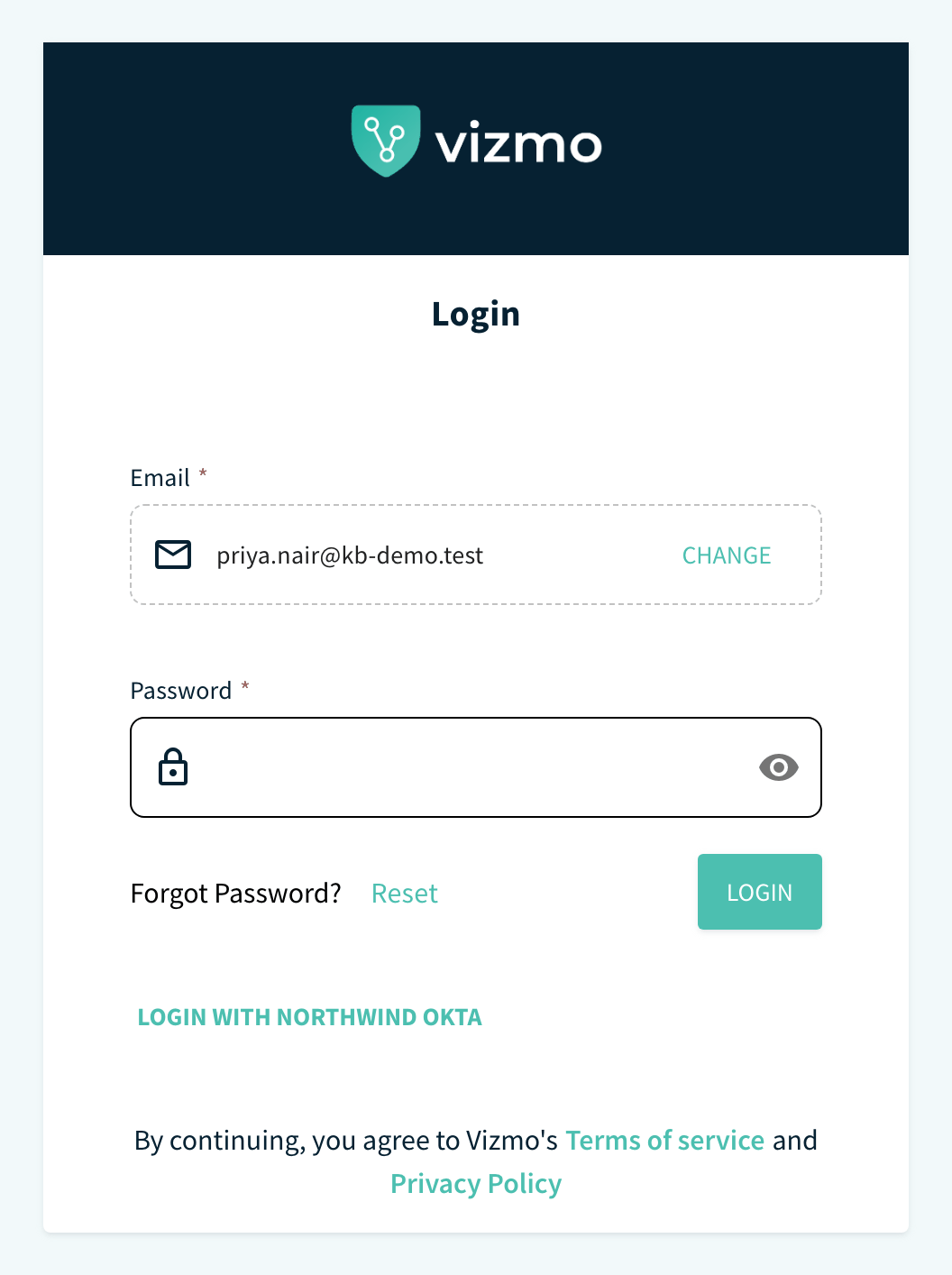 Sign-in page, Password step with a Login With button for the SSO connection