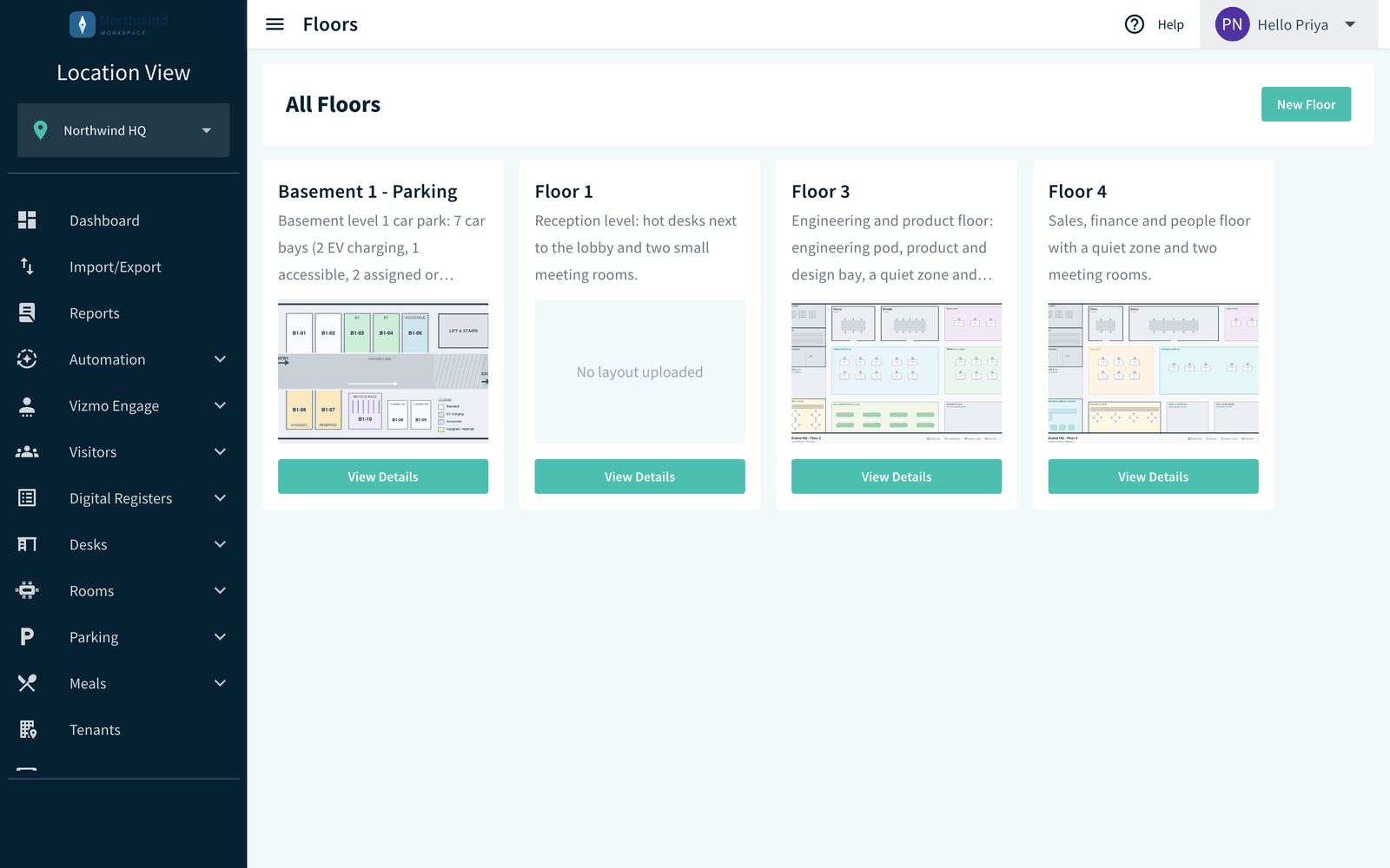 All Floors page with the New Floor button