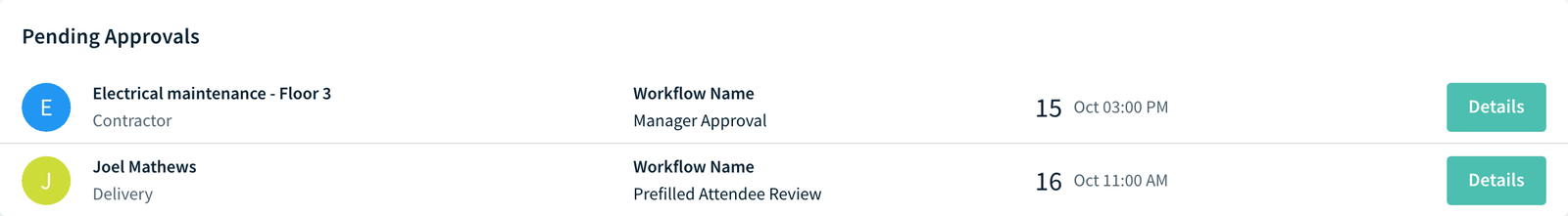 Invites page with the Pending Approvals list