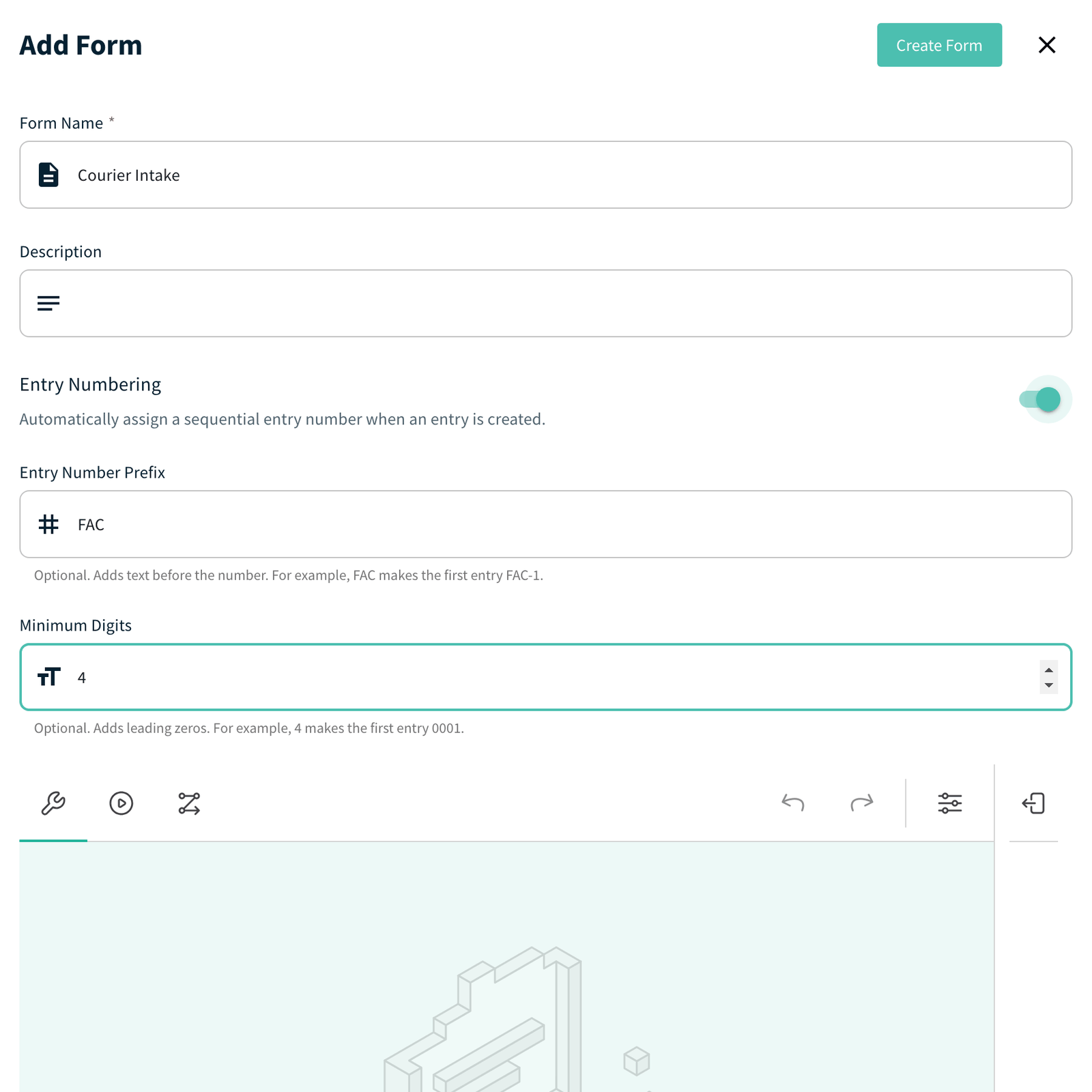 Add Form drawer with Entry Numbering