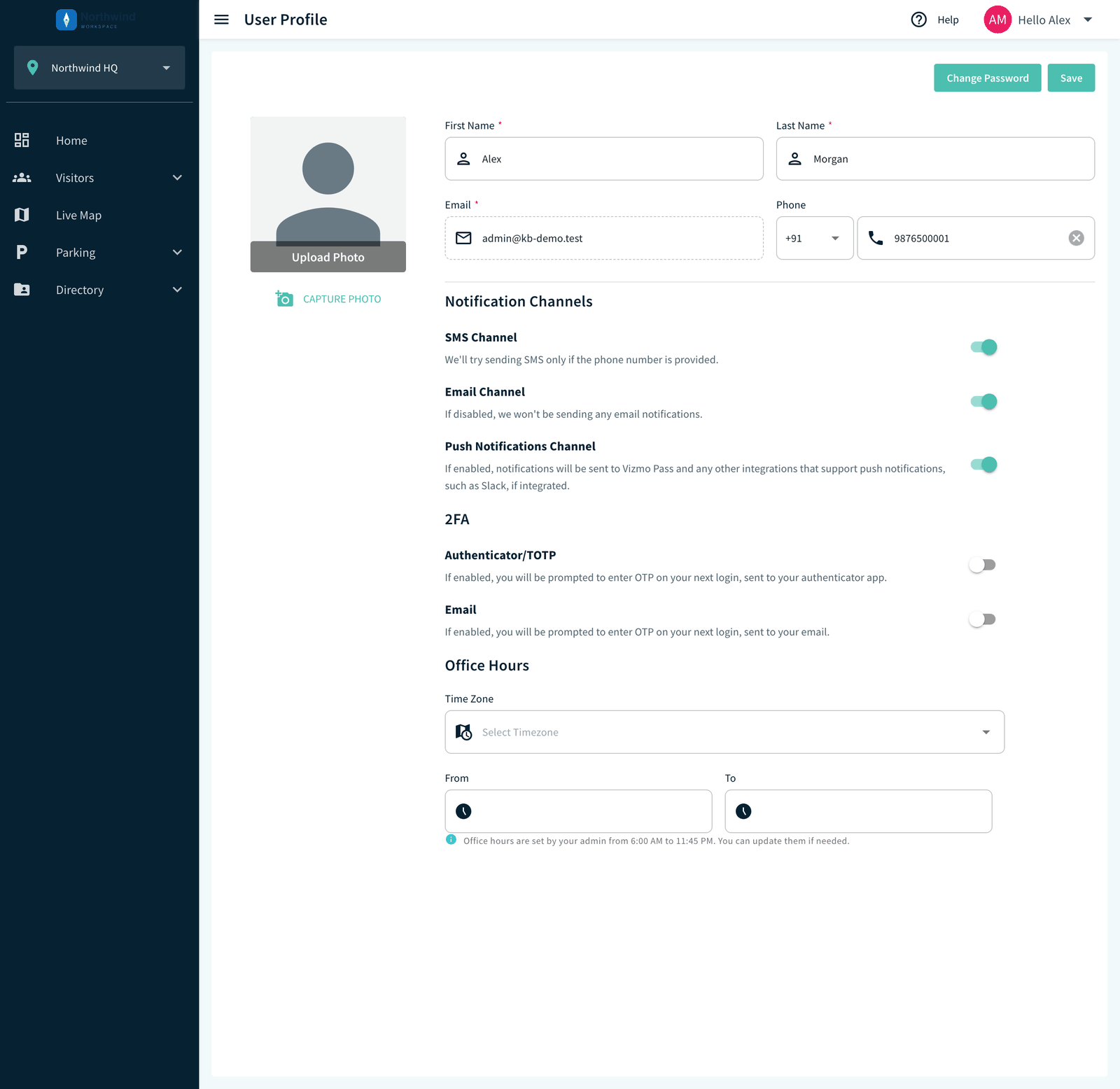 Profile page, Notification Channels toggles