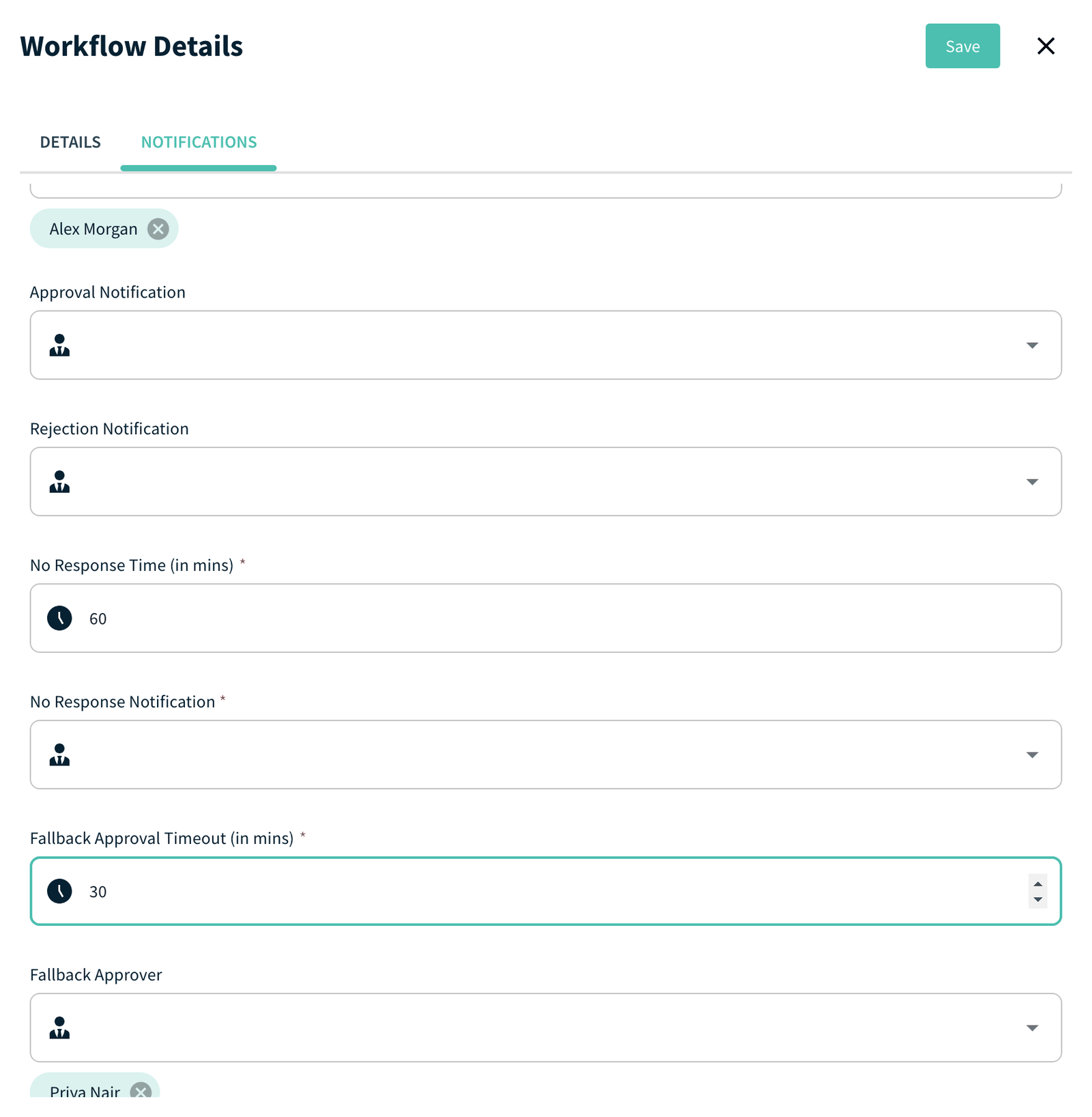 Workflow Details, Notifications tab