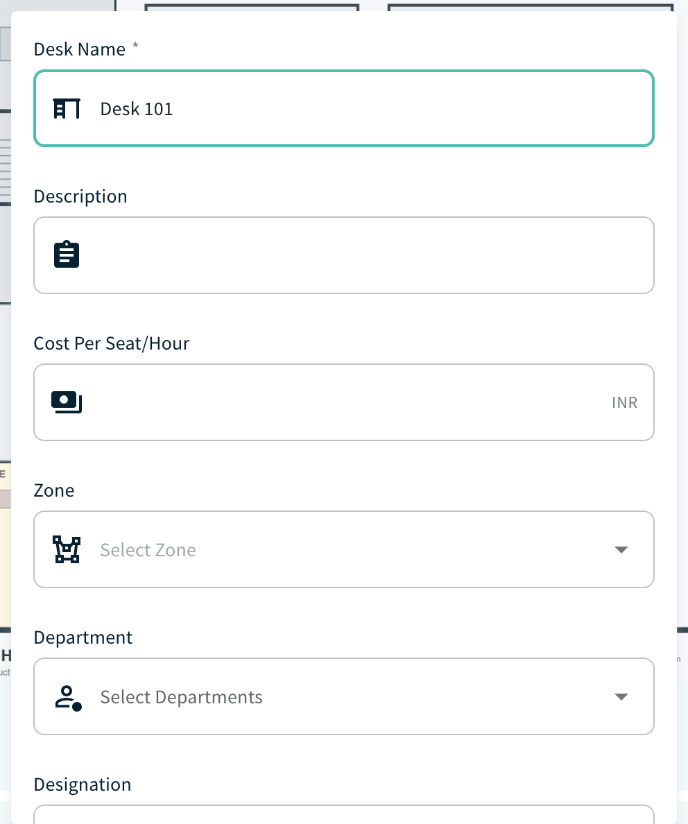 Form that opens after dropping a New Desk icon on the map, with the OK and Cancel buttons