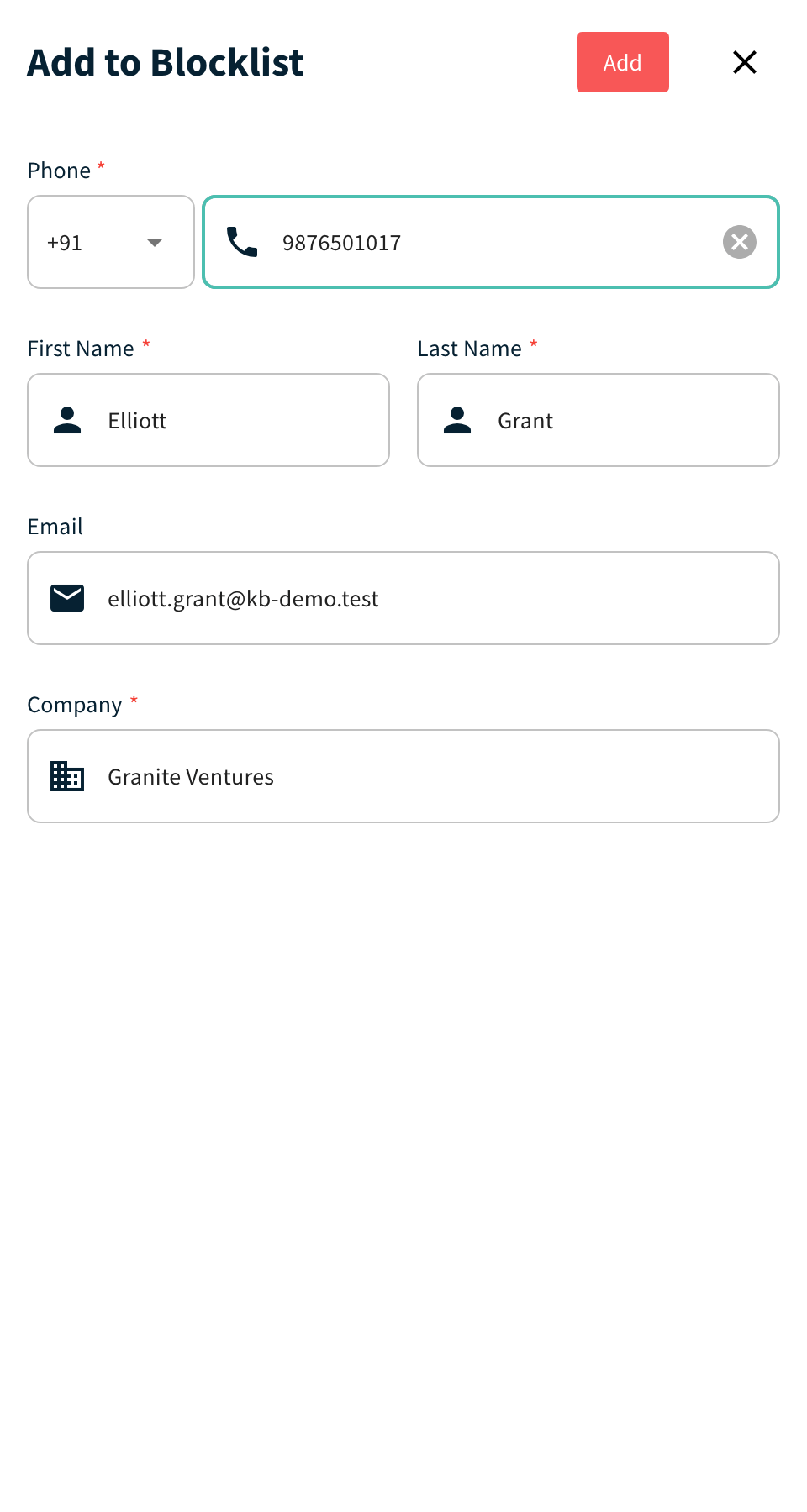 Blocklist page with the Add New panel