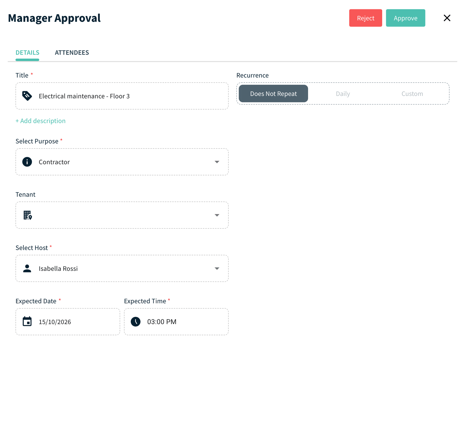 Approval drawer with Approve and Reject