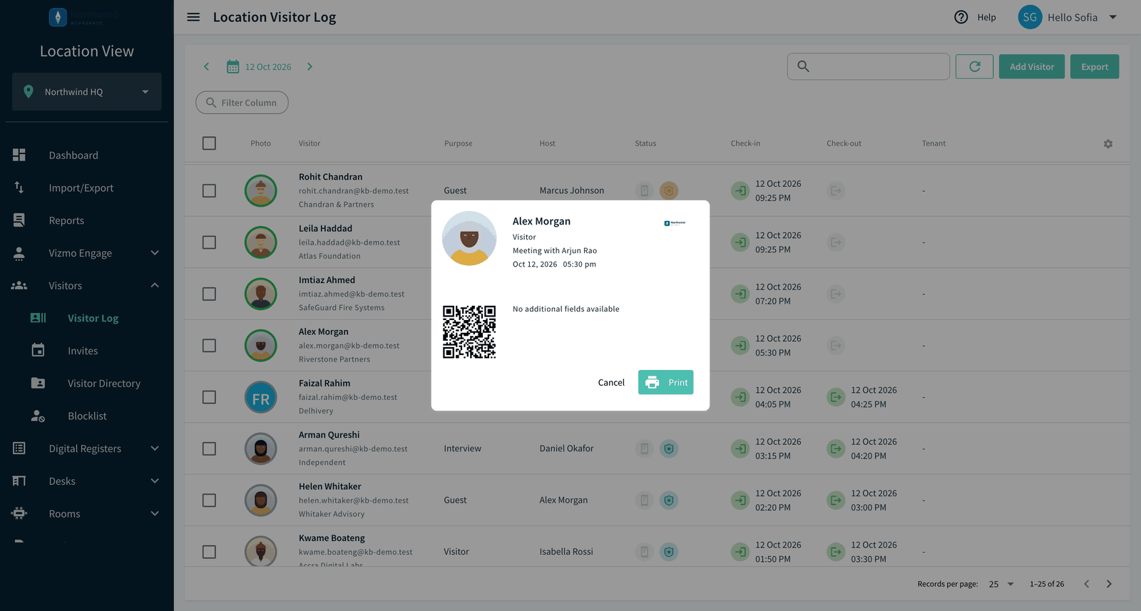 Badge preview dialog with the Print button