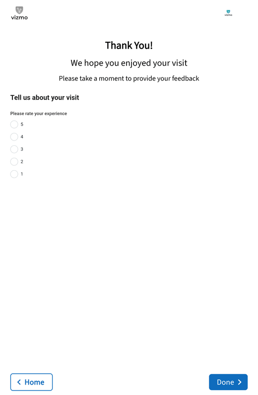 Kiosk Thank You screen with the feedback prompt