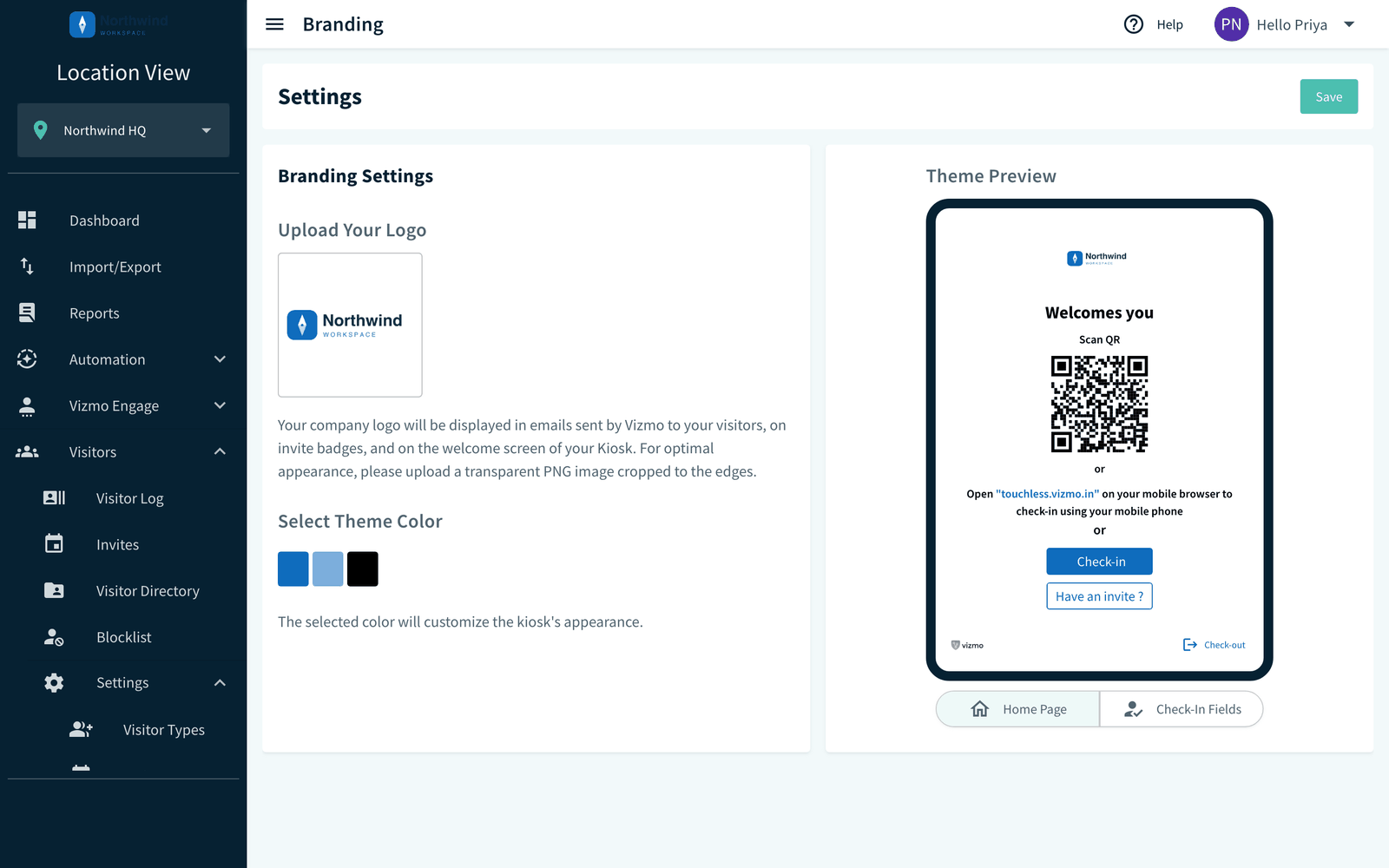 Location Settings, Branding page