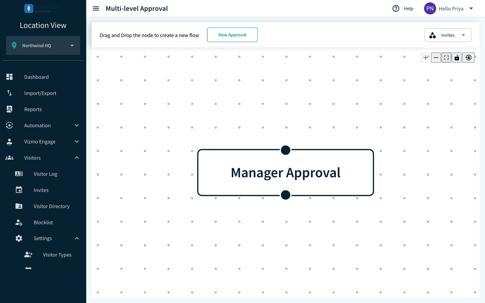 Approvals page with the module drop-down set to Invites