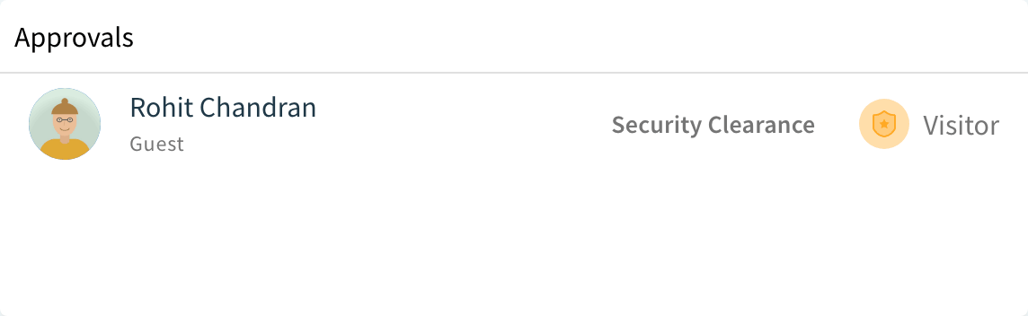 Dashboard Approvals card with a pending request