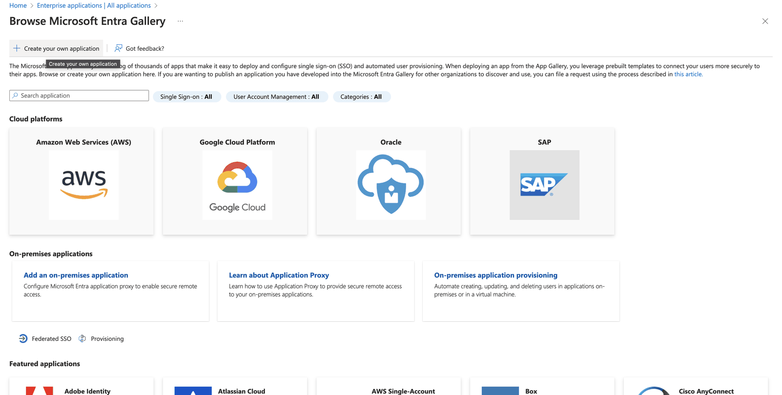 Entra Create your own application panel with the non-gallery option selected