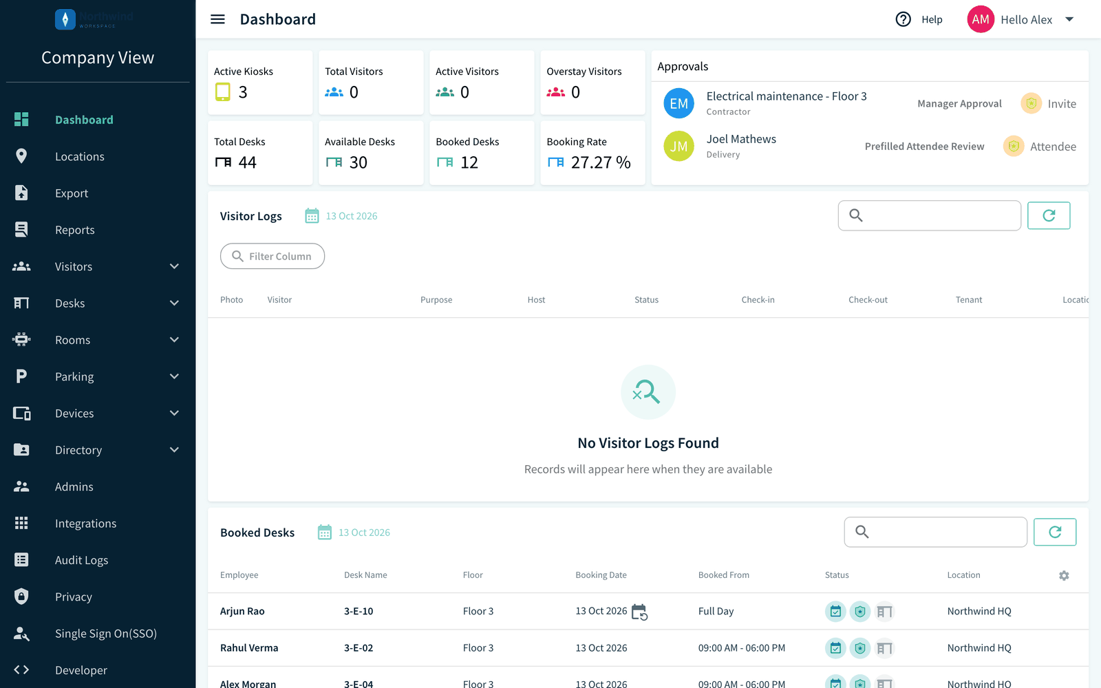 Company View sidebar and Dashboard