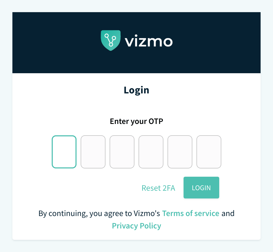 Sign-in page, Enter your OTP screen with Reset 2FA button