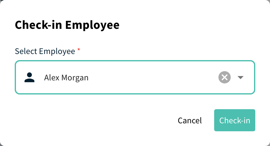 Check-in Employee dialog with Select Employee