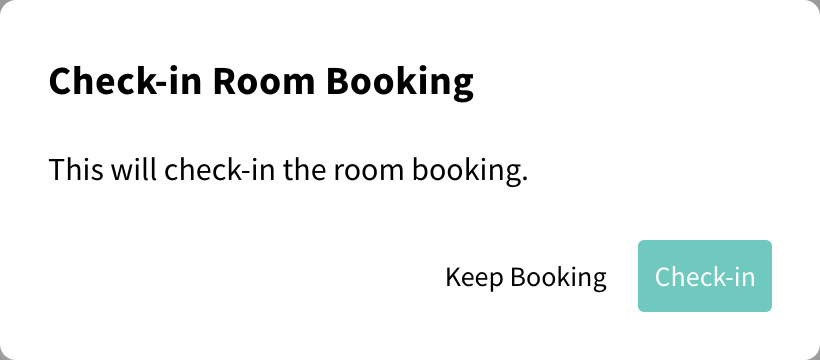 Check-in Room Booking confirmation dialog