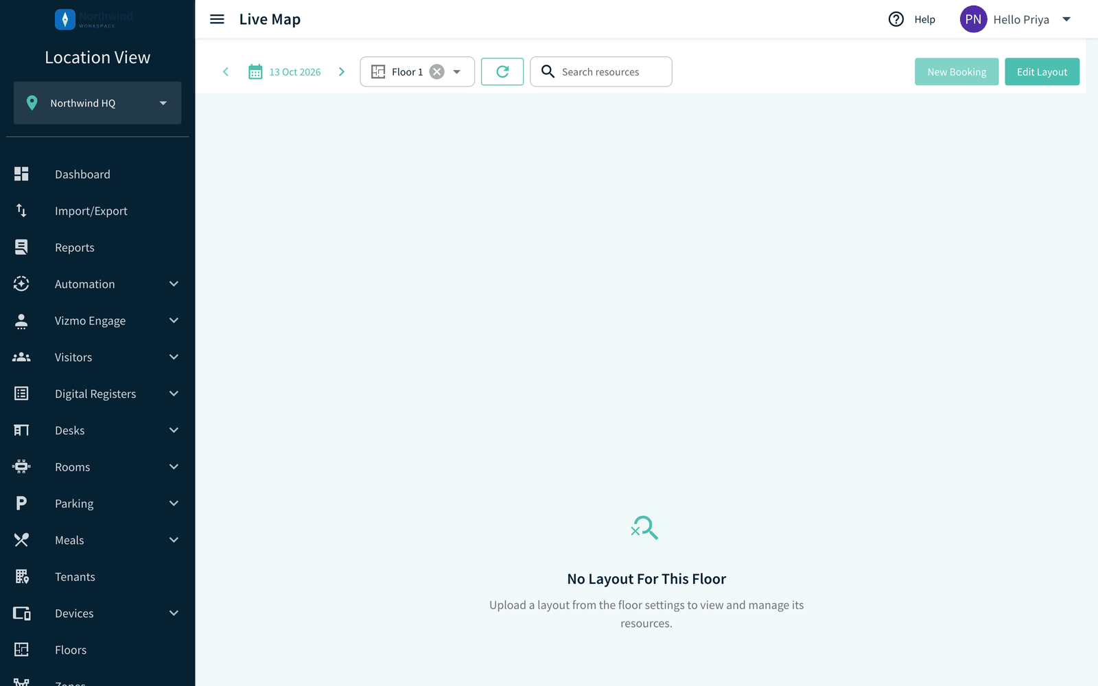 Live Map empty state message