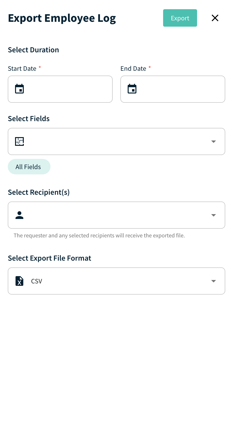 Export Employee Log drawer